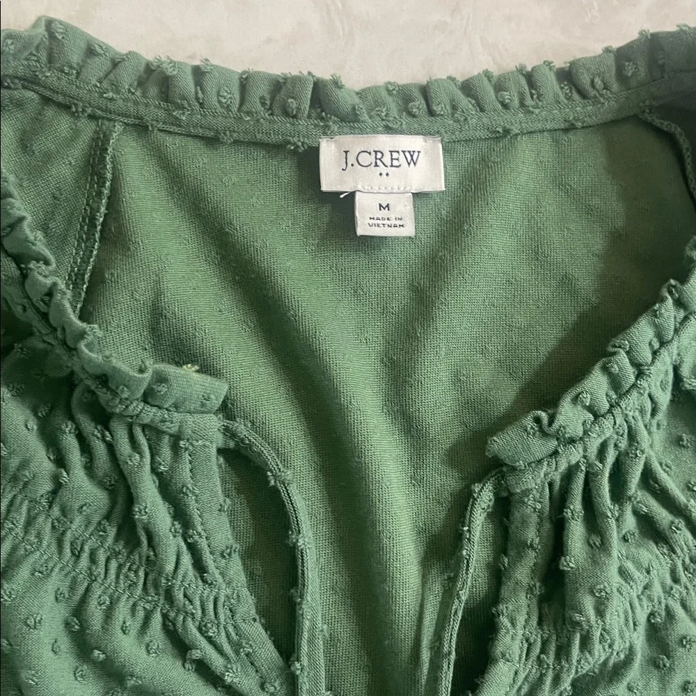 J Crew Clip-dot smocked-neck long sleeve V neck green top blouse size M - Picture 3 of 11